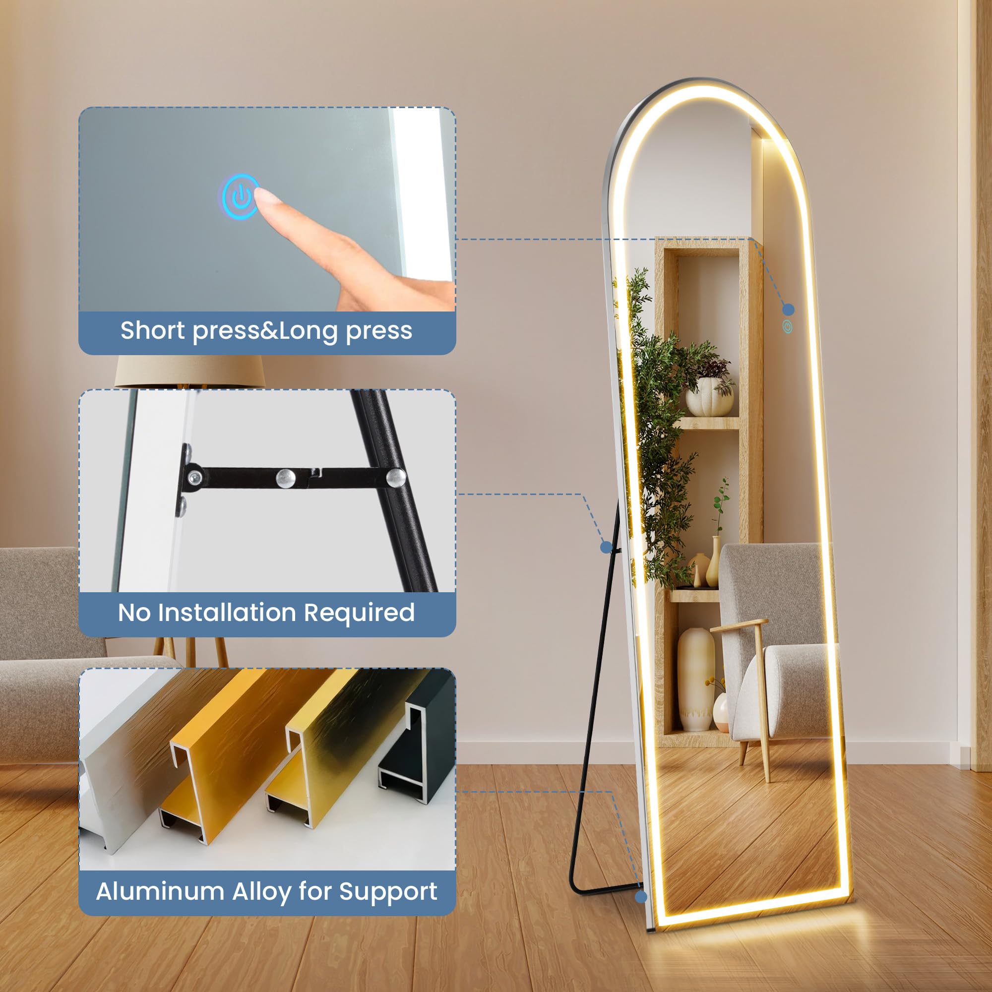 Aidoly mirror in bedroom lifestyle showing added light and space benefit