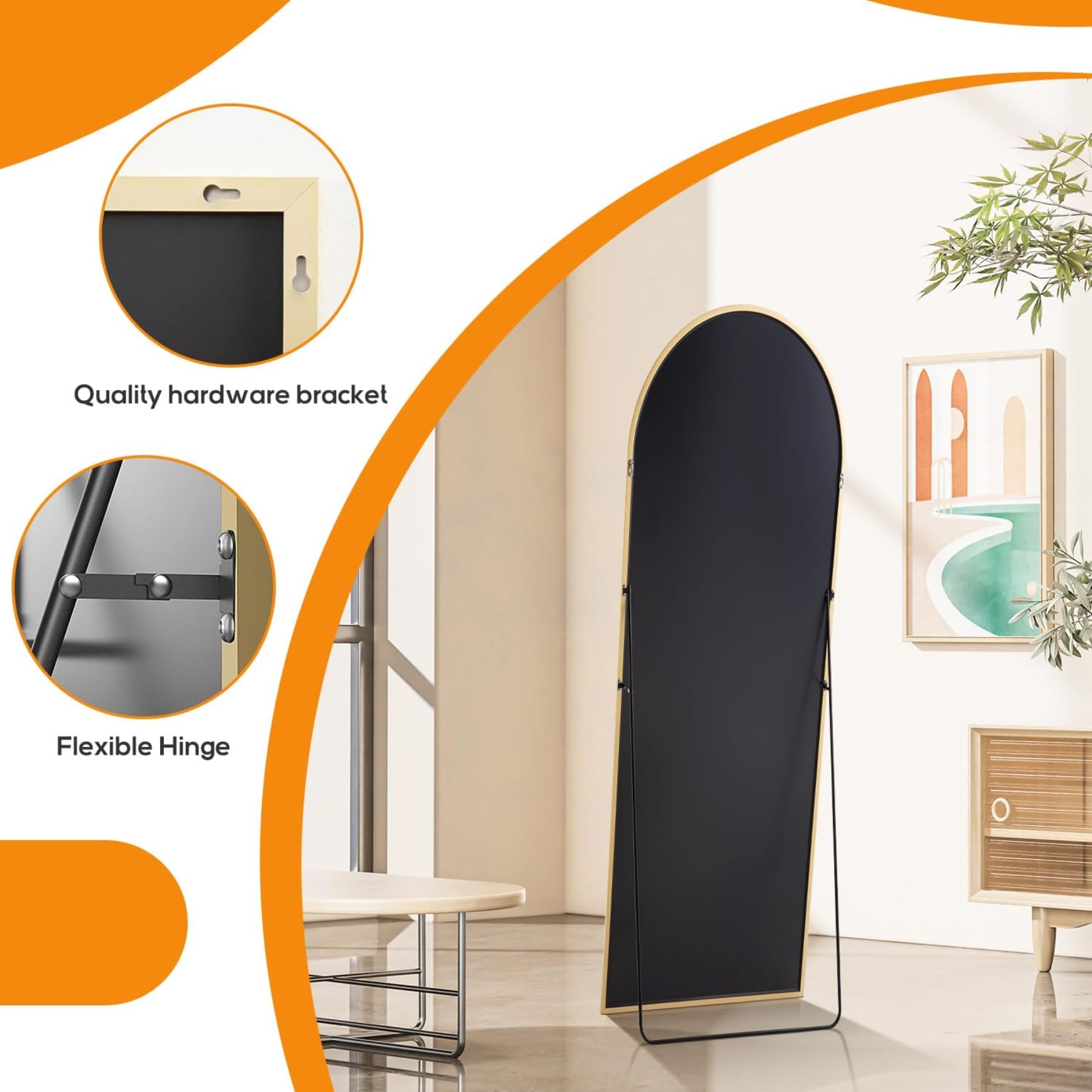Aidoly mirror leaning in bedroom showing styling and space-saving benefit