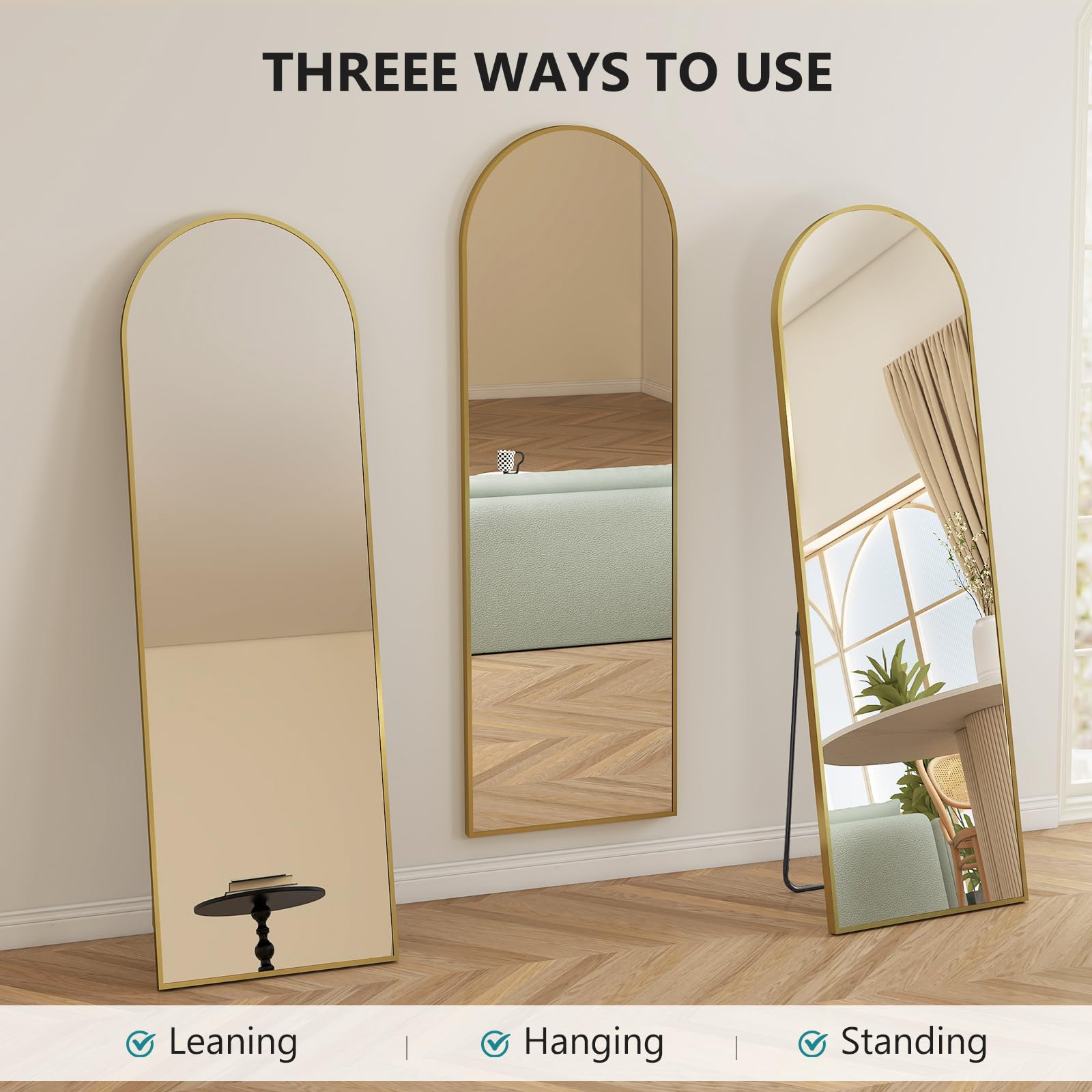Aidoly mirror next to chair for scale showing full-length coverage and fit