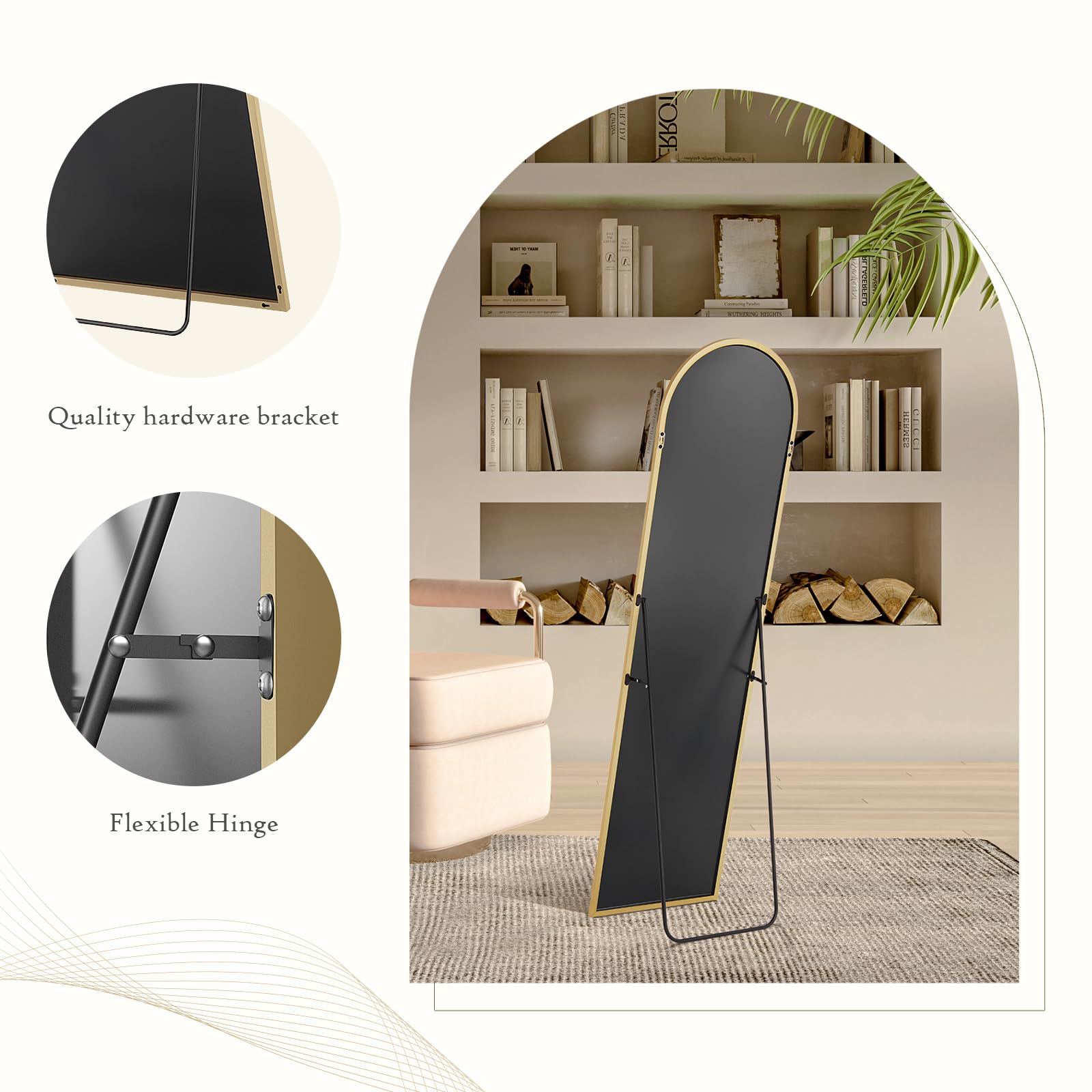 Aidoly mirror standing in bedroom offering full outfit view and space savings