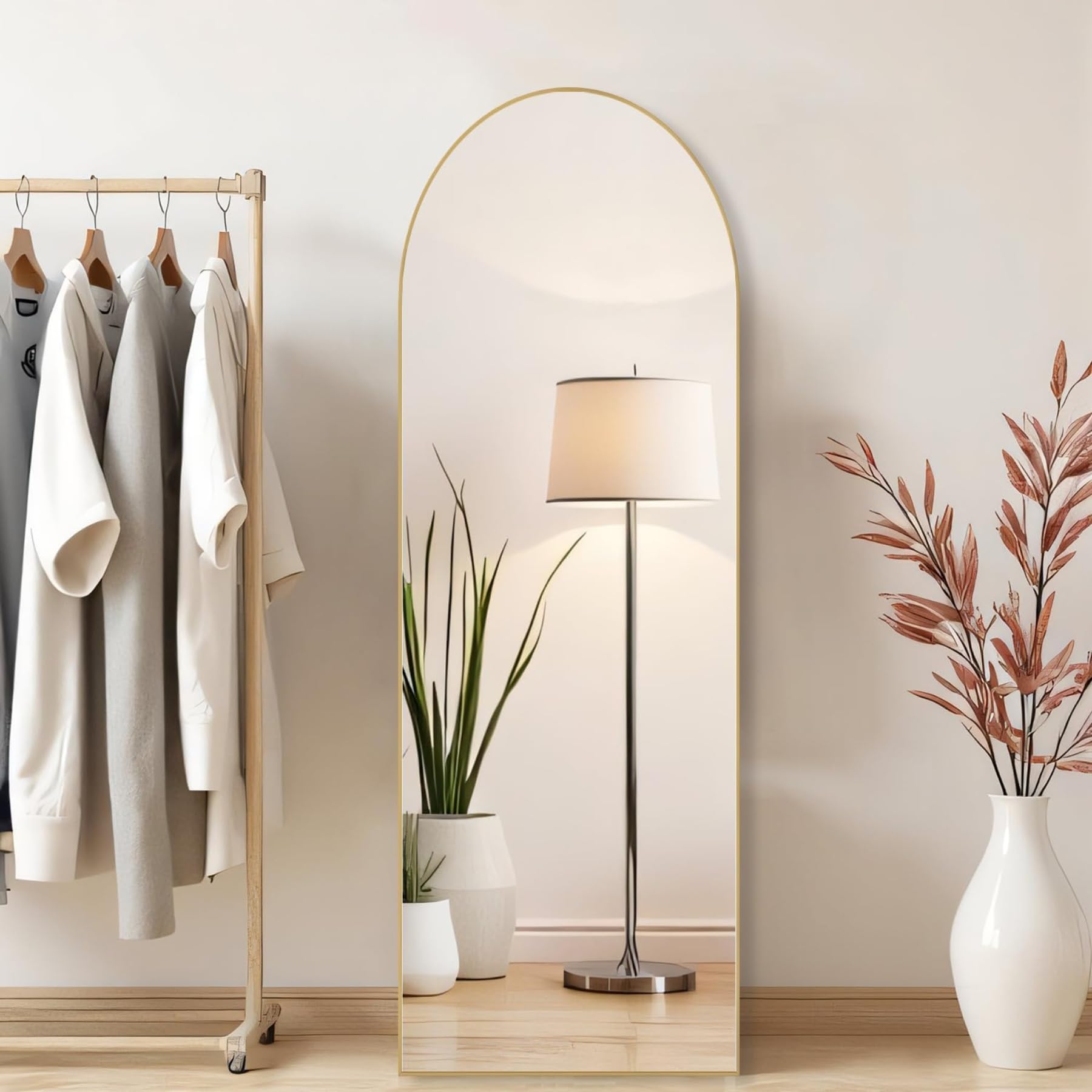 Aidoly mirror wall-mounted in hallway showing brightening and depth benefit
