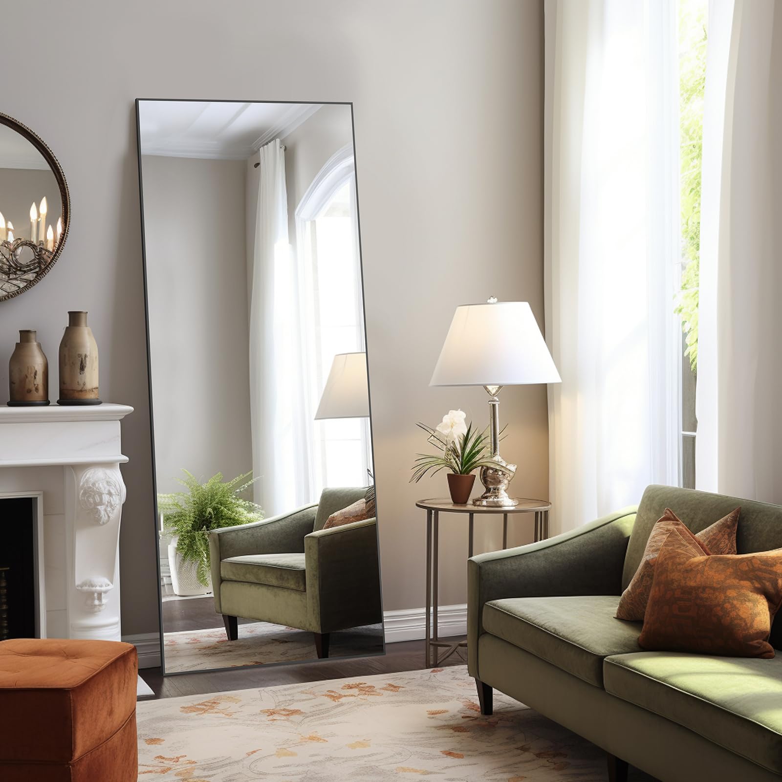 Aidoly mirror next to door for scale showing full-length coverage and space-saving