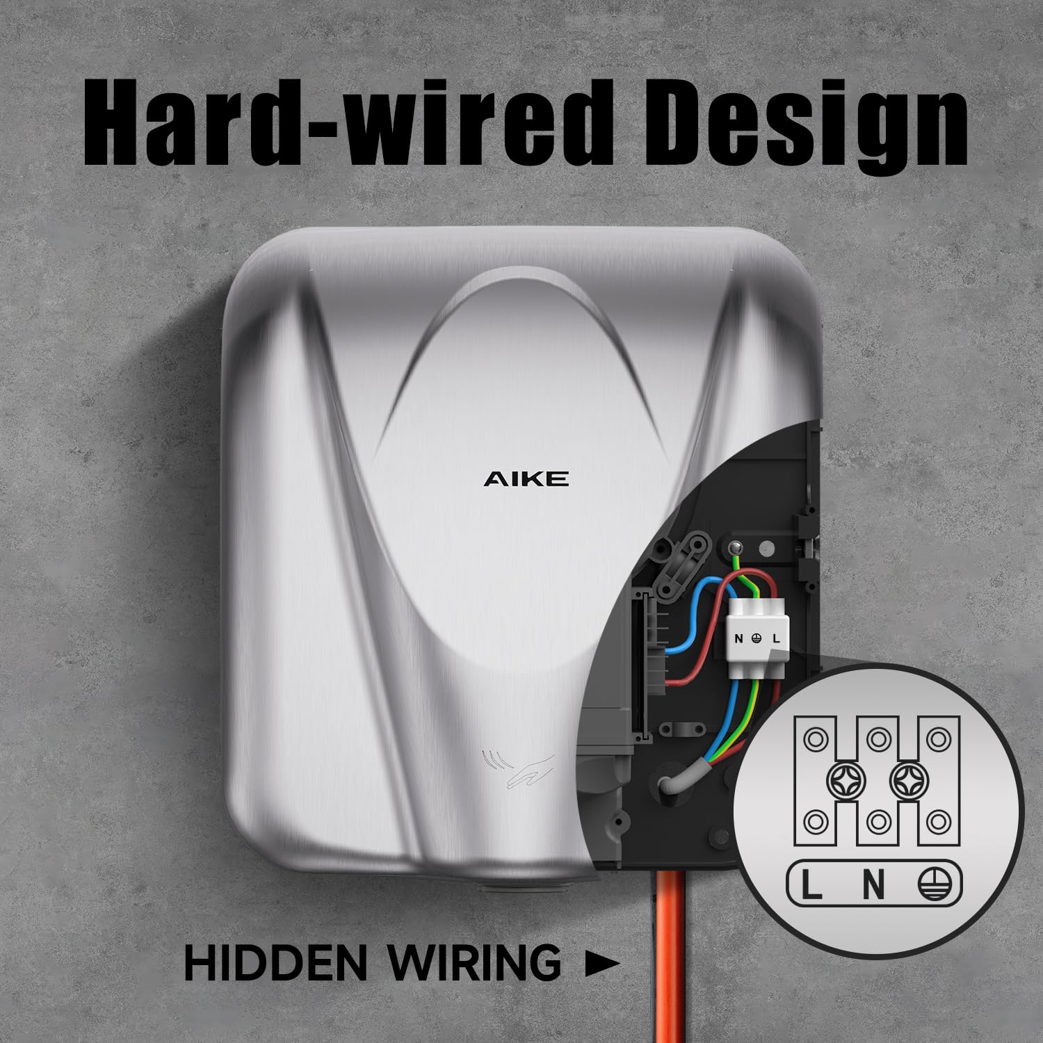 AIKE AK2812 hands-under-nozzle scale comparison showing quick drying coverage and power