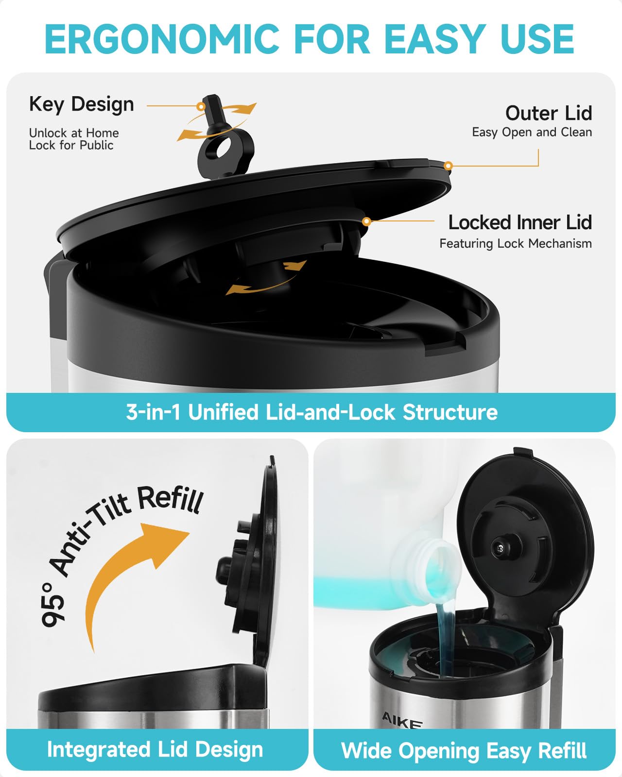 AIKE nozzle close-up capturing precise touchless dispensing for convenience