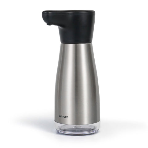AIKE stainless steel dispenser front view showing sleek design and durable finish benefit