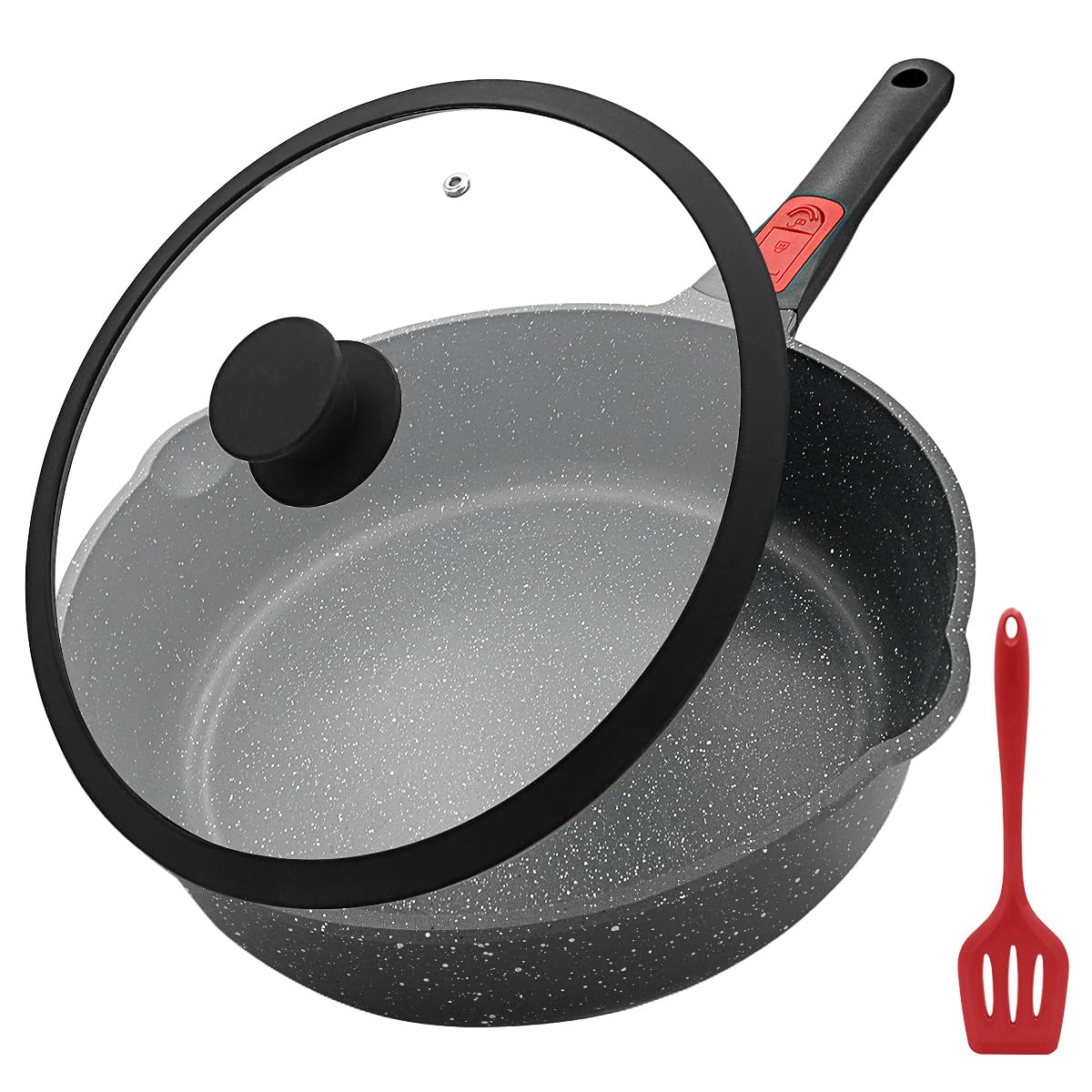 AIKENBBKK front view 12-inch skillet showing capacity and lid for family cooking