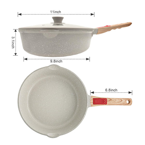 AIKENBBKK pan beside measuring tape showing 12-inch diameter and 5-quart capacity