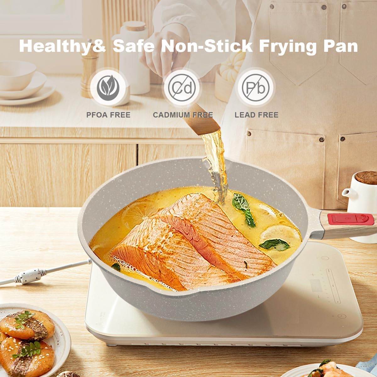 AIKENBBKK granite nonstick surface close-up offering easy food release and simple cleanup