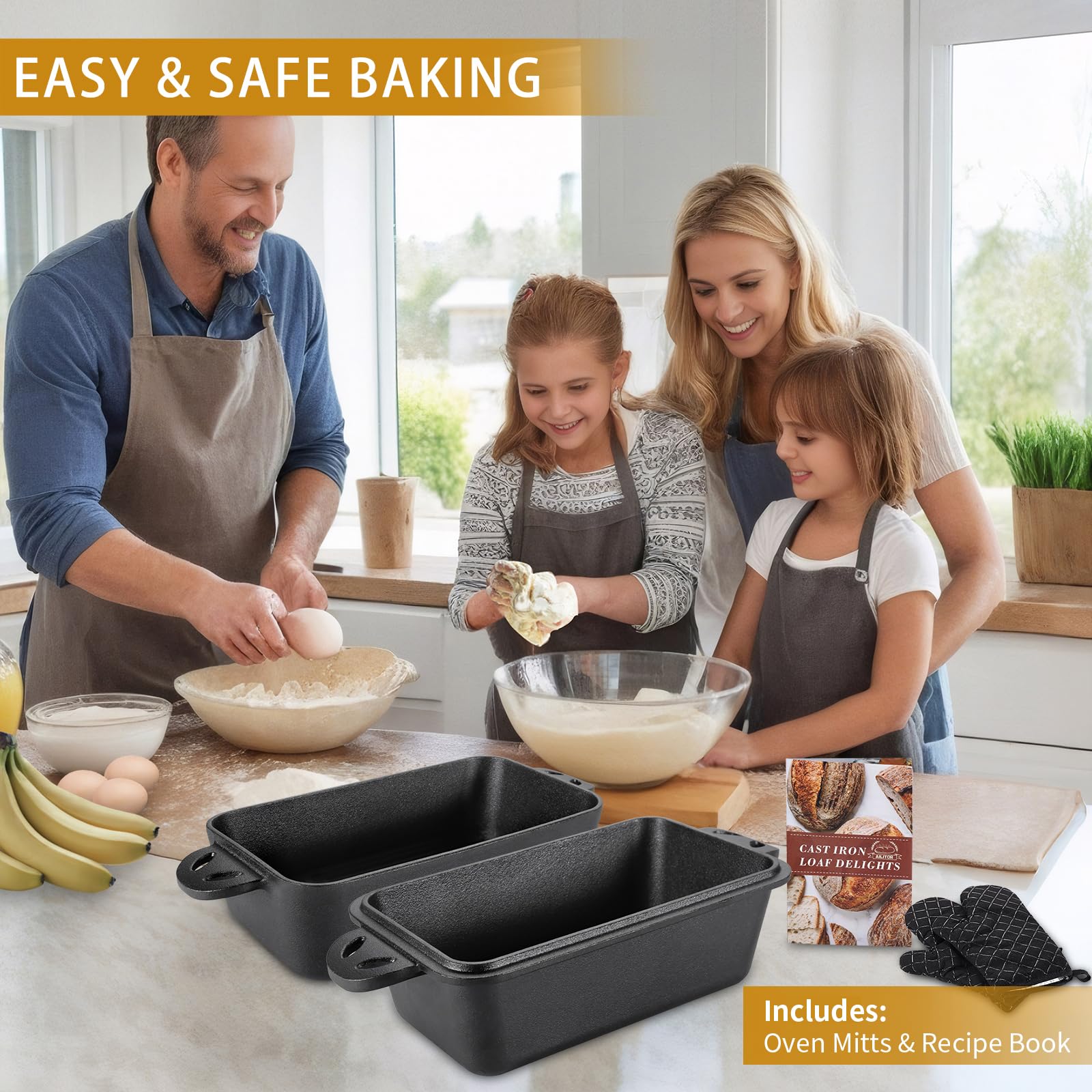 AILITOR loaf pan with lid in oven illustrating even heat retention and crisp crust benefit