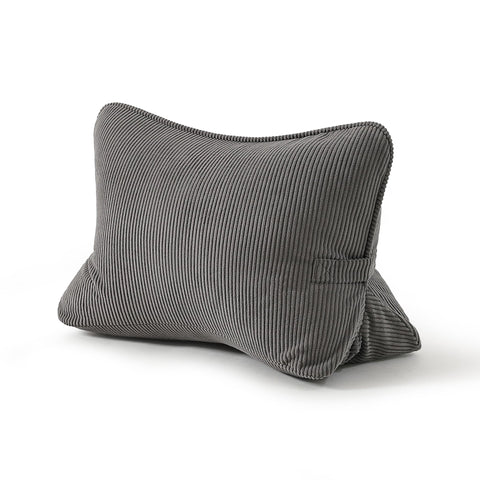 Ailuteie front view of dark grey corduroy lumbar pillow showing shape and cover