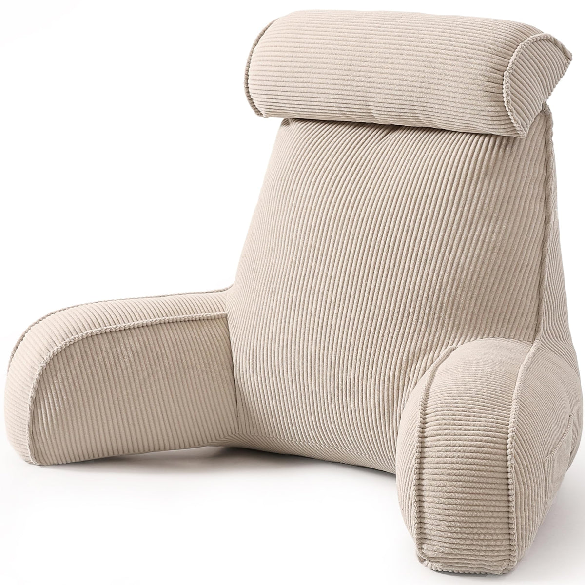 Ailuteie front view of corduroy backrest showing supportive arms and posture benefit