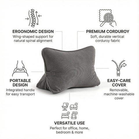 Ailuteie side view showing triangle profile that provides steady lumbar support