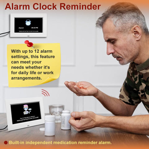 AINFTIME on a bedside table with alarm reminder aiding daily medication routines