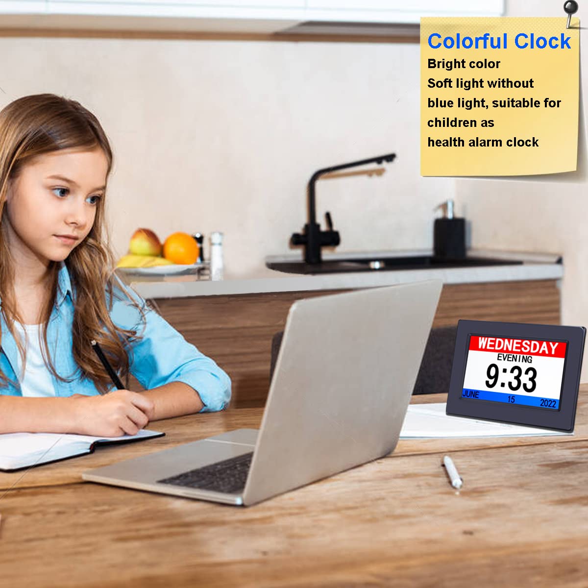 AINFTIME digital photo frame mode showing family photo and decorative use