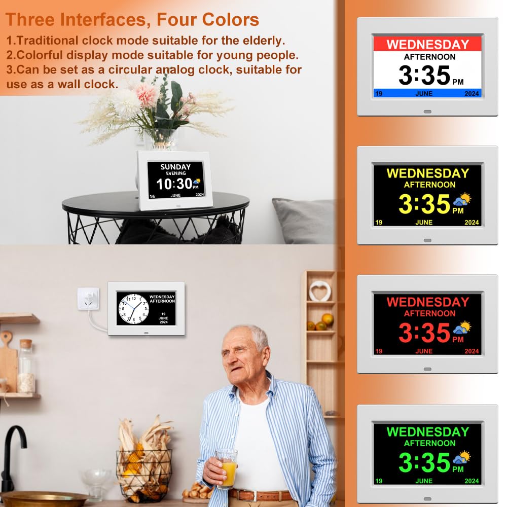AINFTIME mounted on a wall in a living room for easy time and date viewing