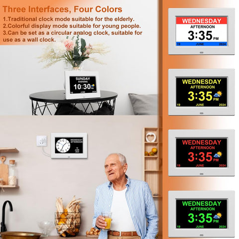 AINFTIME mounted on a wall in a living room for easy time and date viewing