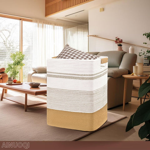 AINUOQI filled with blankets and pillows showing versatile storage benefit