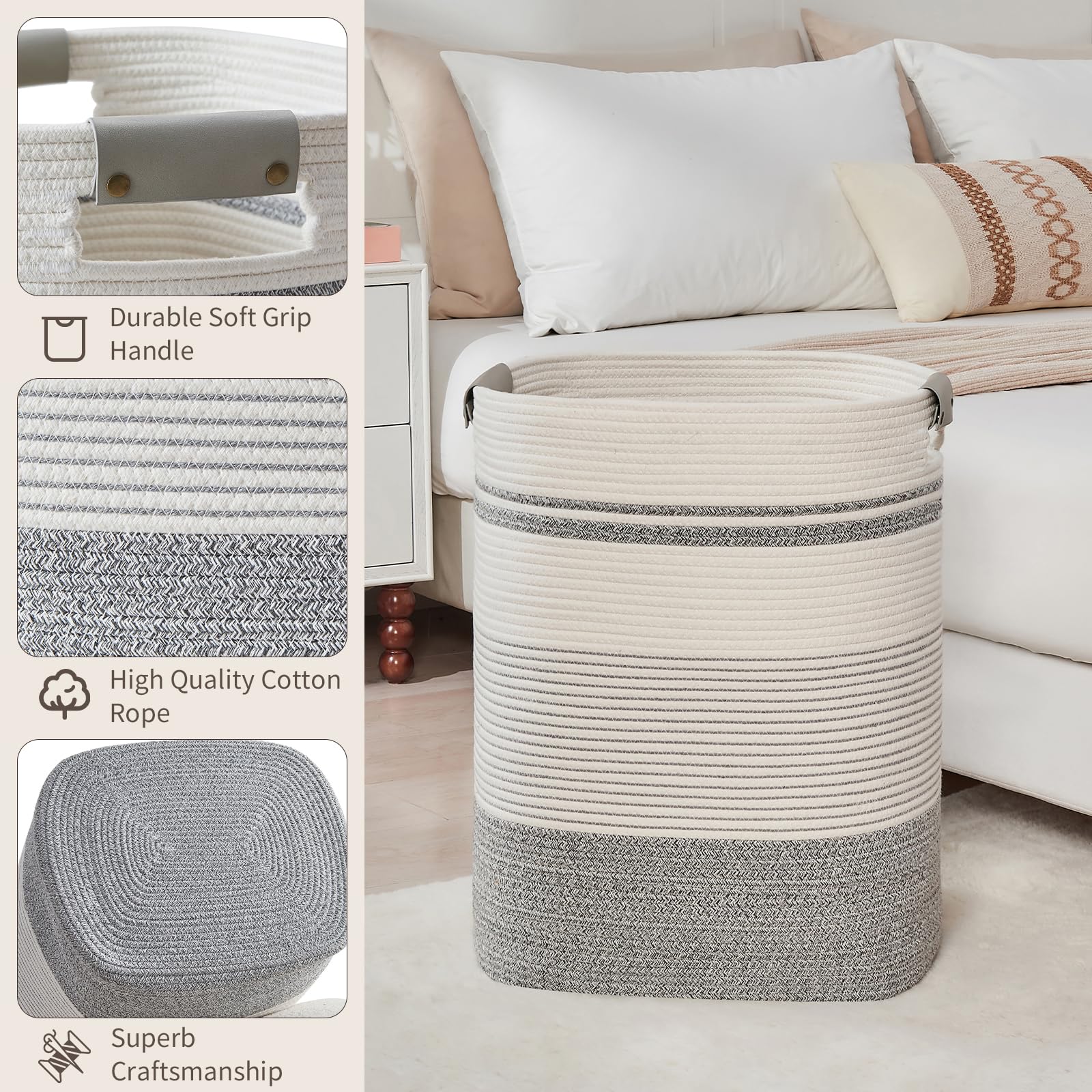 AINUOQI basket filled with blankets demonstrating large capacity and easy organization