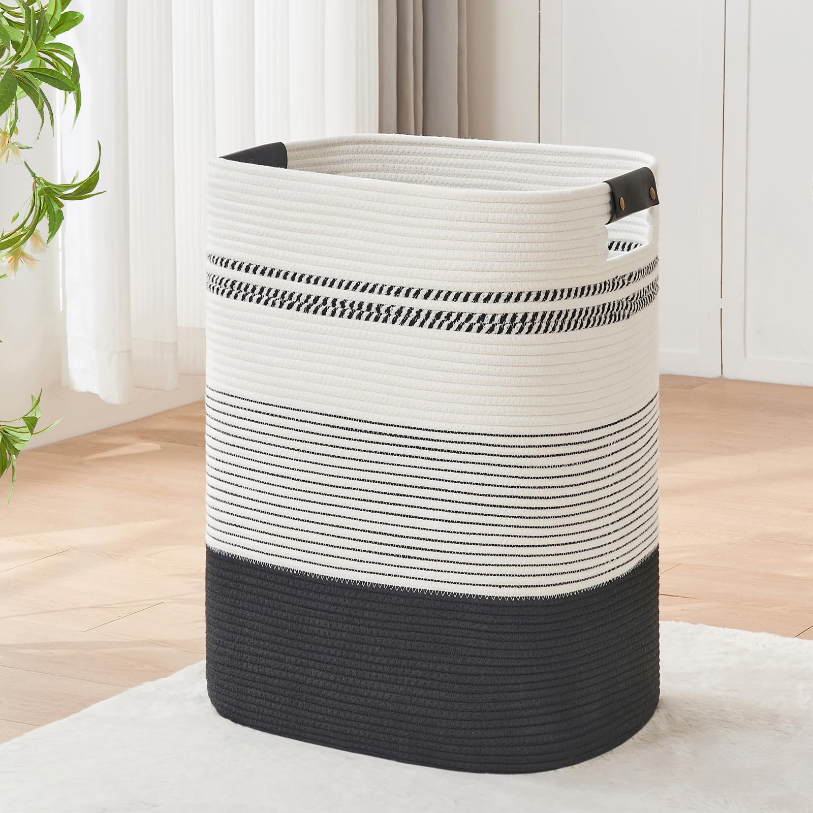 AINUOQI front view of black and white basket shows stylish storage benefit