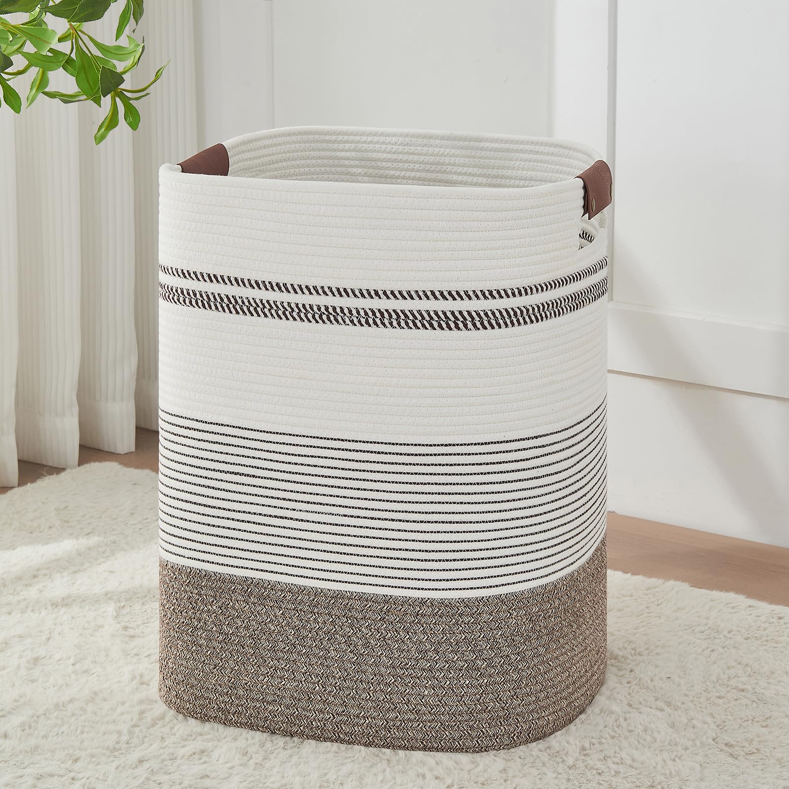 AINUOQI front view rice brown and white hamper adds tidy storage