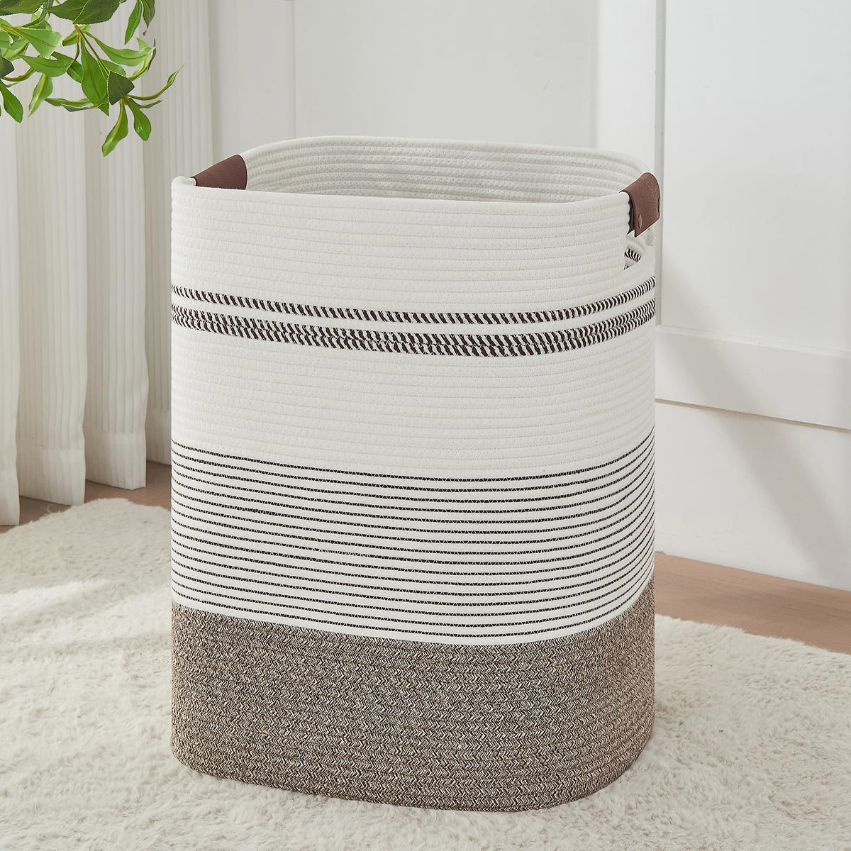 AINUOQI front view rice brown and white hamper adds tidy storage