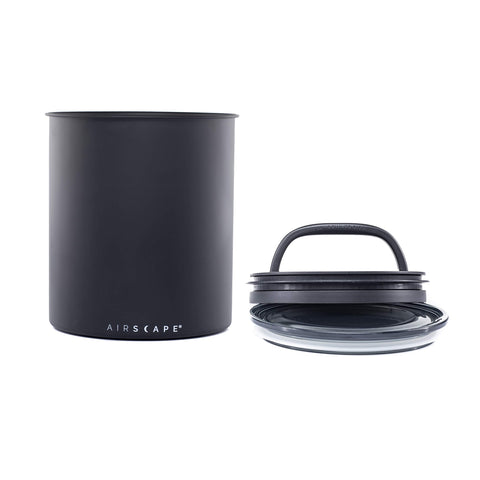AirScape matte black front view showing sleek canister and lid preserving freshness