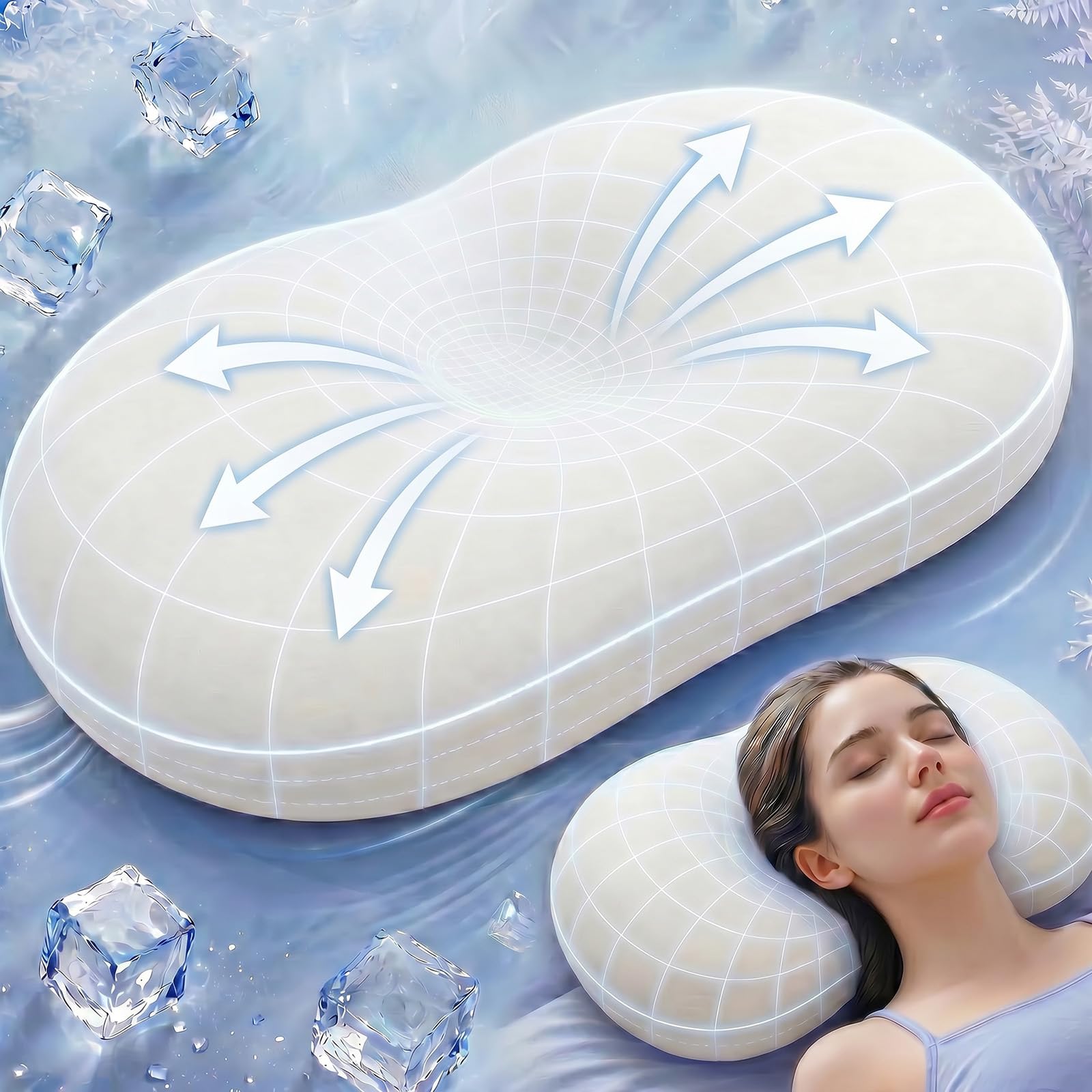 AIRSKY front view of pillow showing ergonomic shape and comfort benefit
