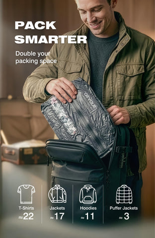 AIRVAULT VENTURES vacpack hanging in RV showing easy access in tight spaces