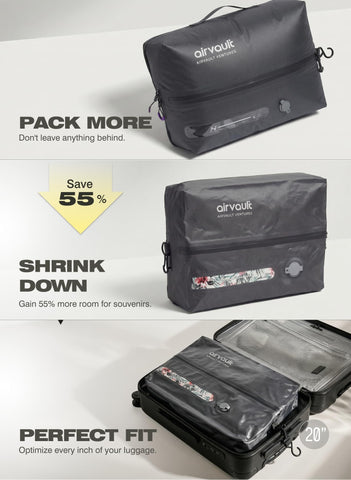AIRVAULT VENTURES open uncompressed vacpack with clothes showing pre-compression volume