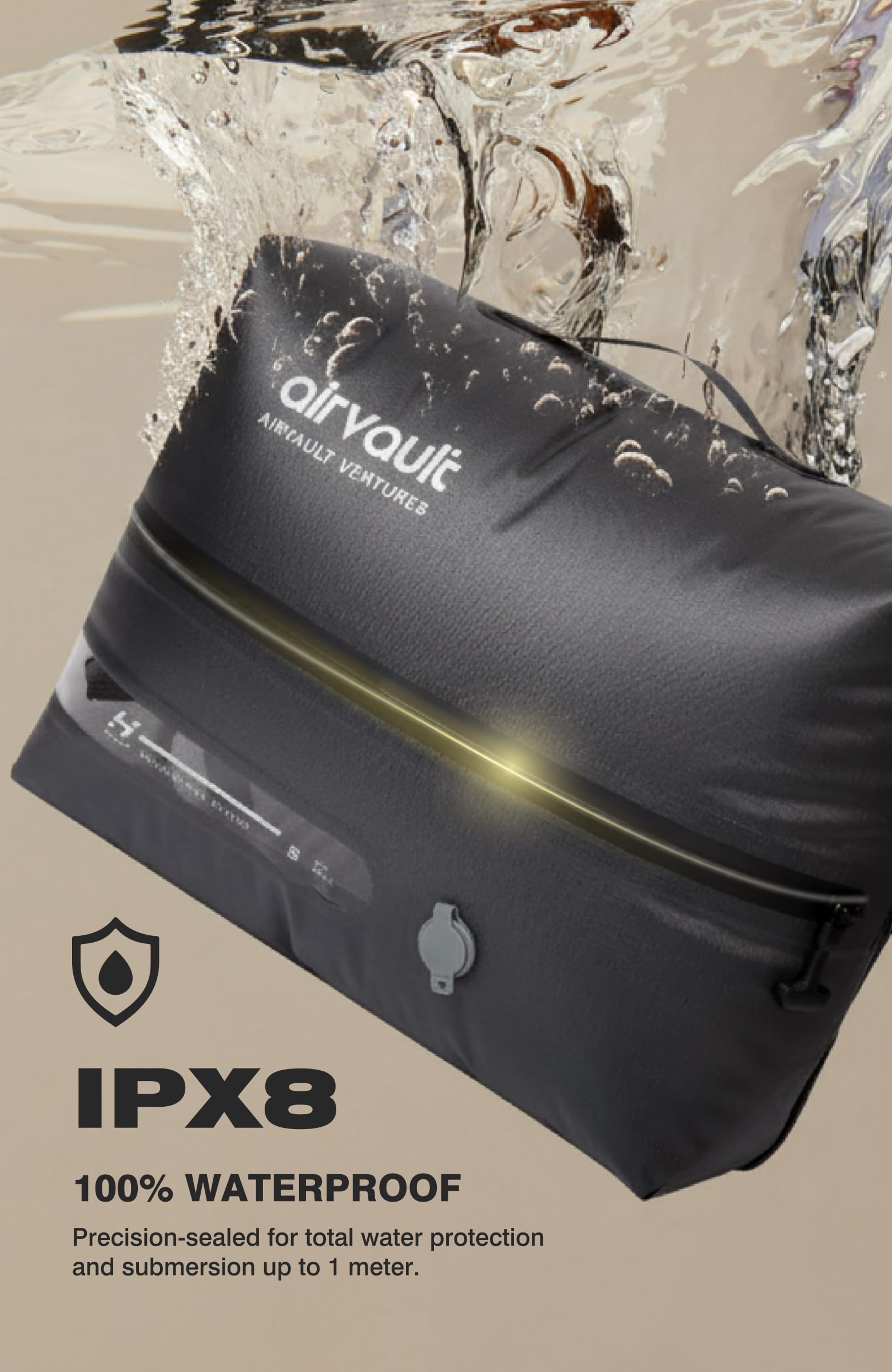 AIRVAULT VENTURES vacpack beside a 35L backpack showing correct size fit