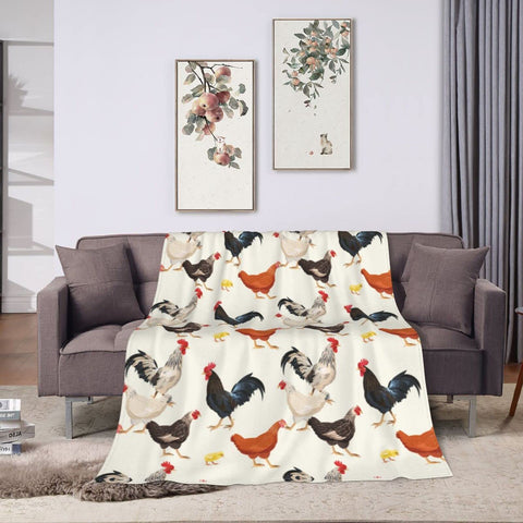 AISDE blanket front view showing farmhouse rooster design and cozy appeal