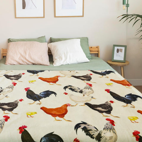 AISDE detailed rooster hen chick print highlighting realistic farmhouse charm