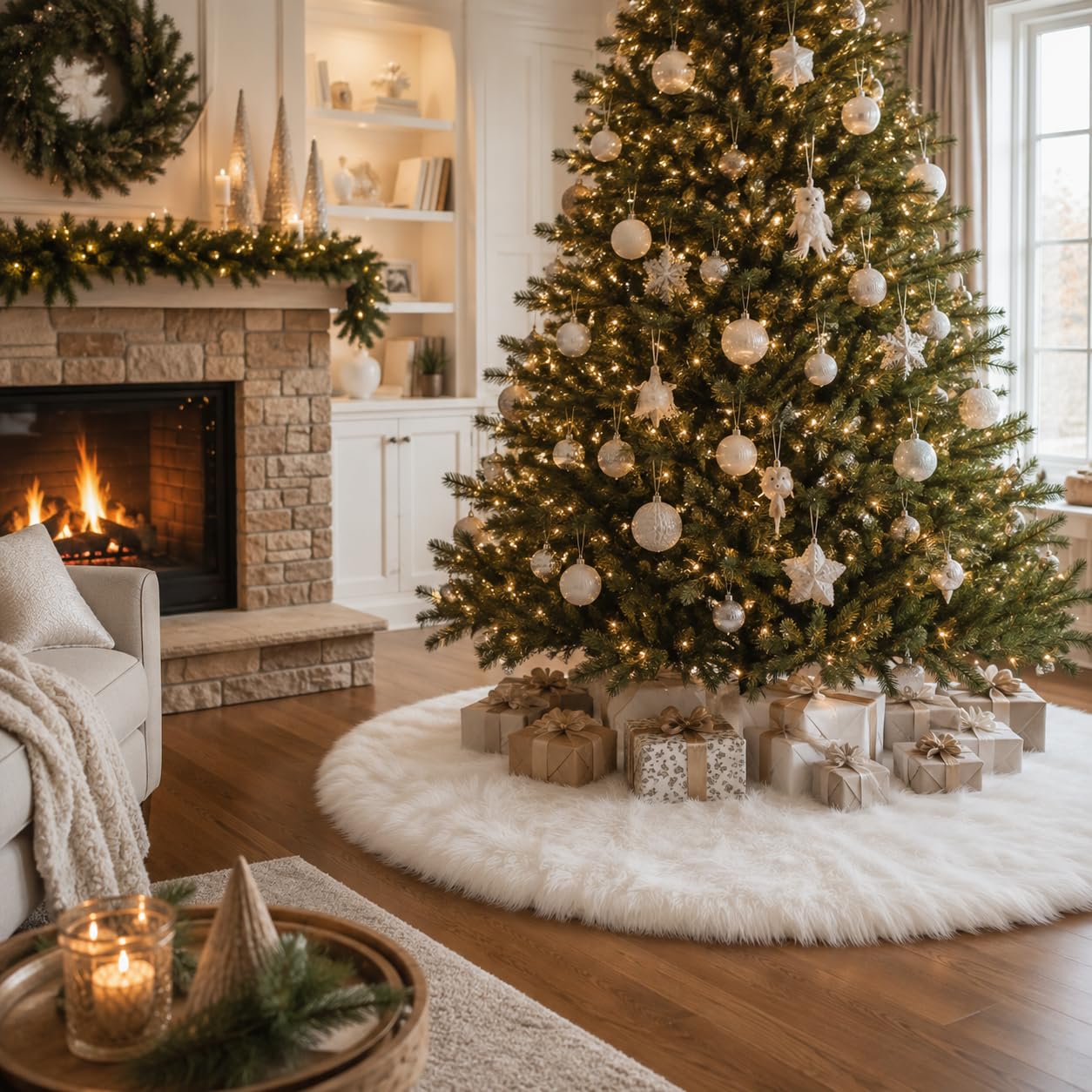 AISENO tree skirt under decorated tree creating cozy holiday presentation