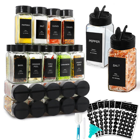 AISIPRIN front view showing 24 glass spice jars and accessories, neat storage benefit