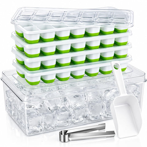 AISLE 3 ESSENTIALS front view of green 4-piece ice tray set for organized storage