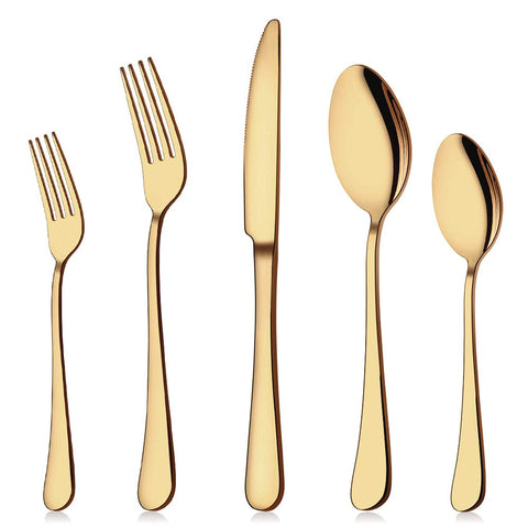 Aisoso front packaging showing full 40-piece gold flatware set and organized layout