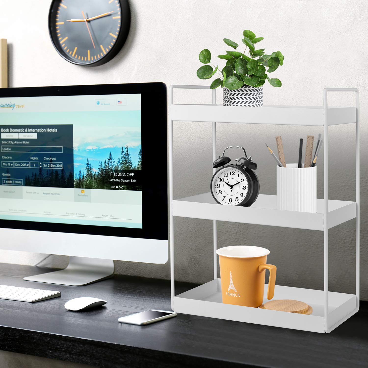 Aisung shelf beside ruler showing dimensions 12.2" by 6.7" by 17"