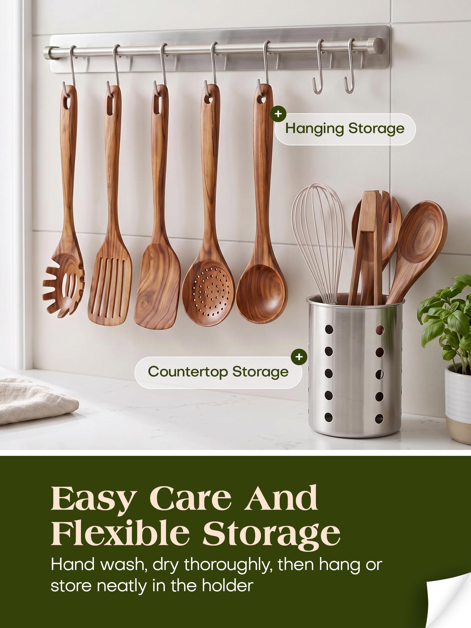 AIUHI utensils next to common kitchen items for size comparison and practical scale