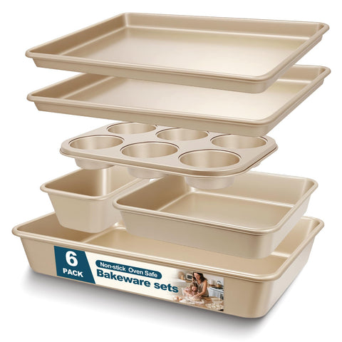 AIVIKI front view of the full 6-piece bakeware set showing neat stackable storage and convenience