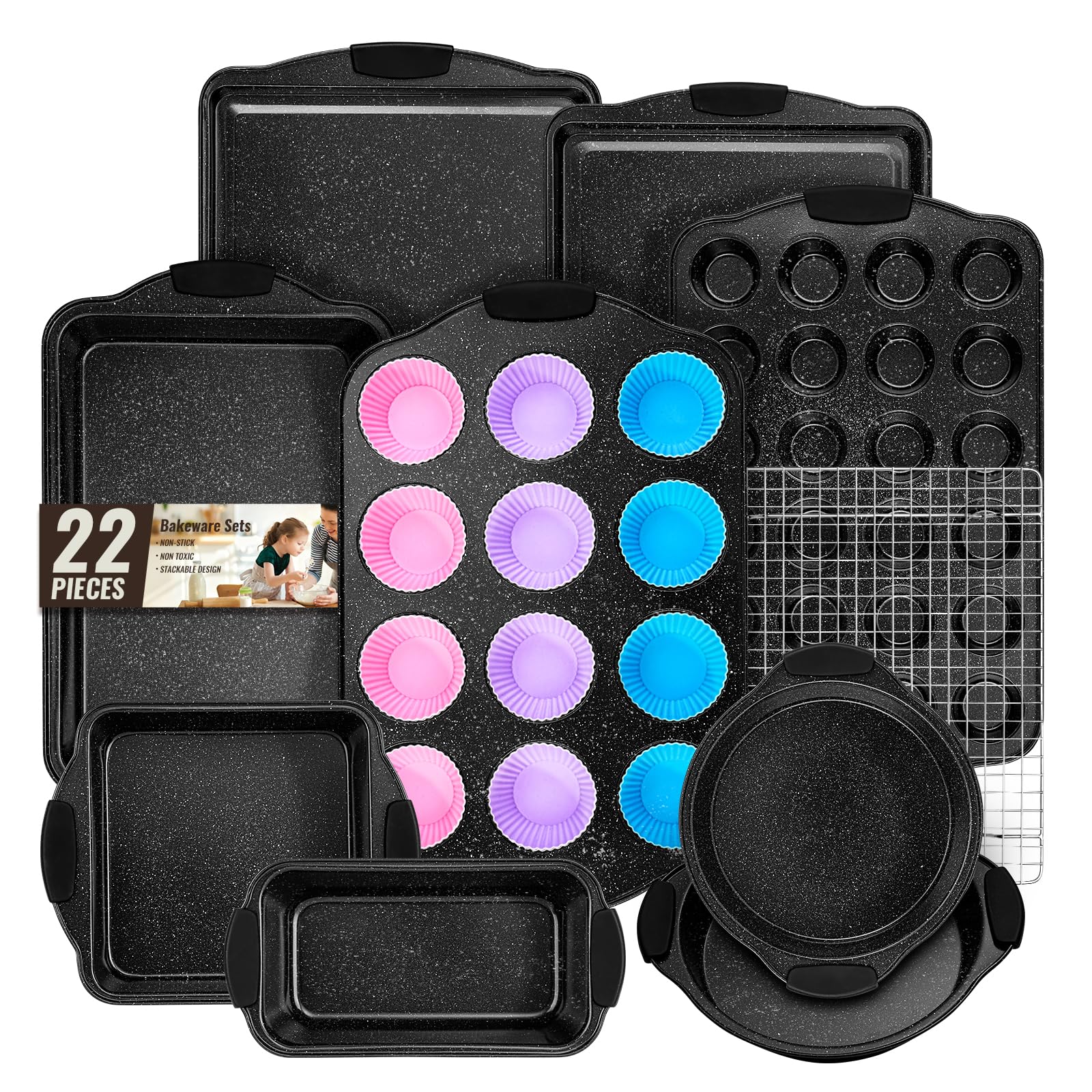 AIVIKI front view of the full bakeware set showing included pieces and packaging benefit