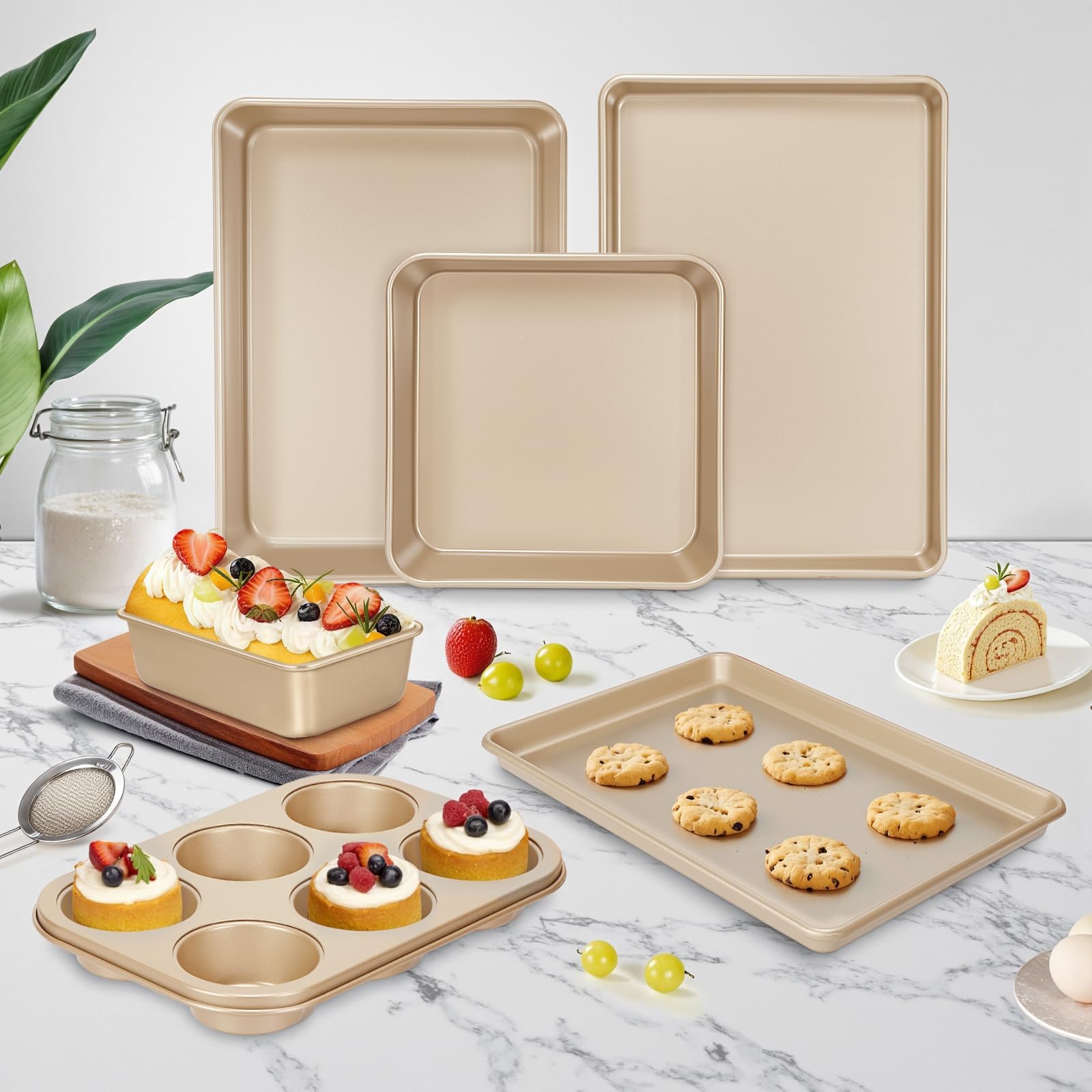 AIVIKI bakeware arranged on a kitchen counter in use showing versatile cooking and serving benefit