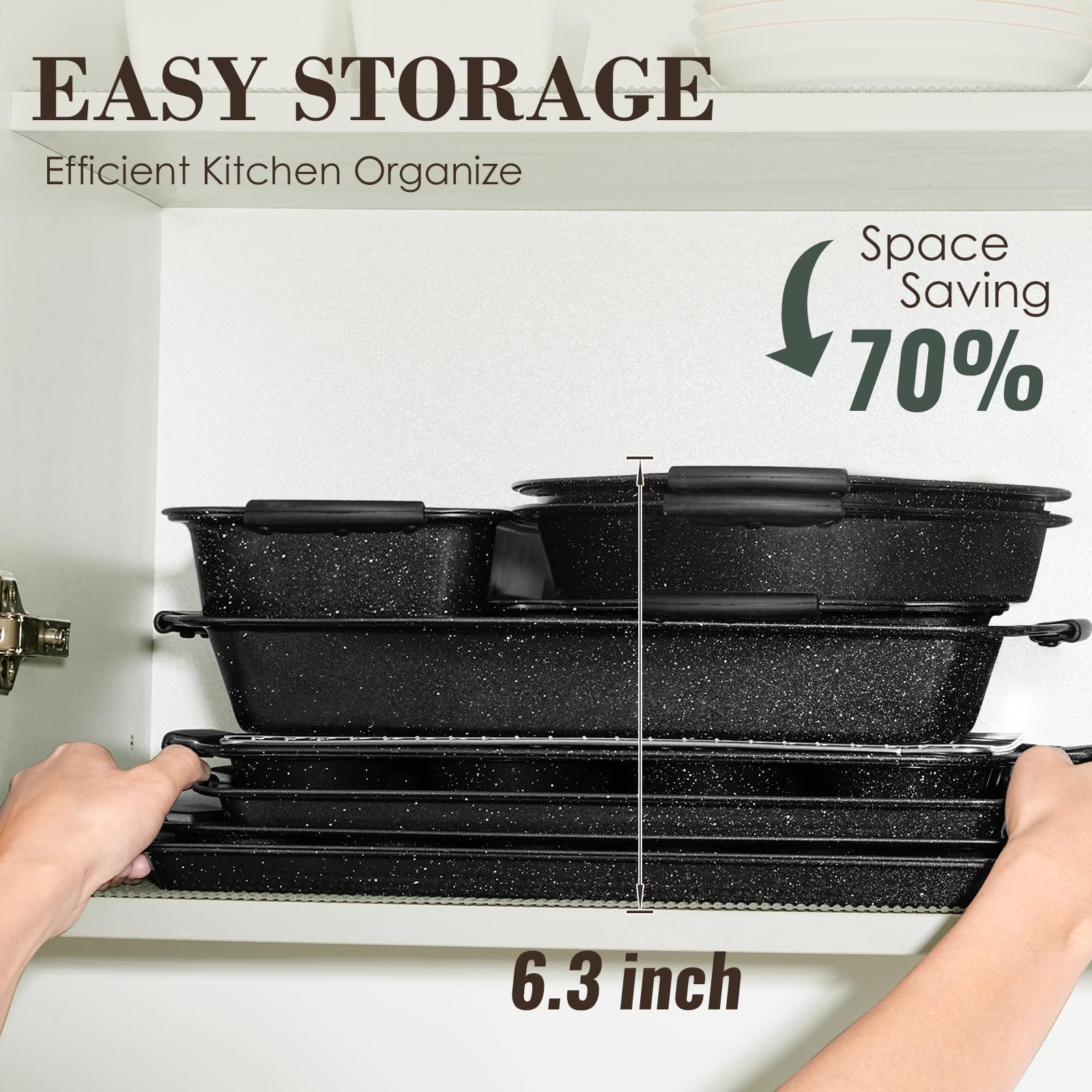 AIVIKI loaf and round cake pans displayed for multi-size baking flexibility benefit