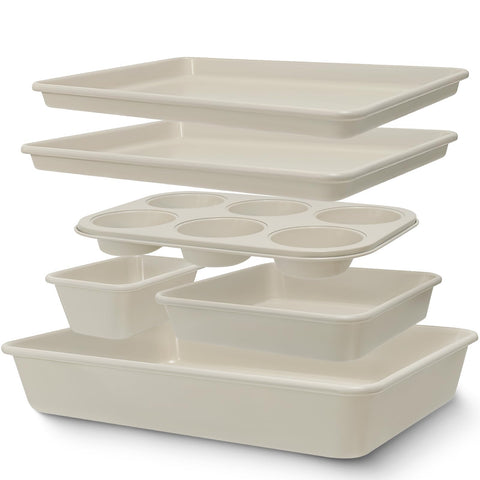 AIVIKI full six-piece baking set front view showing included pans and compact layout