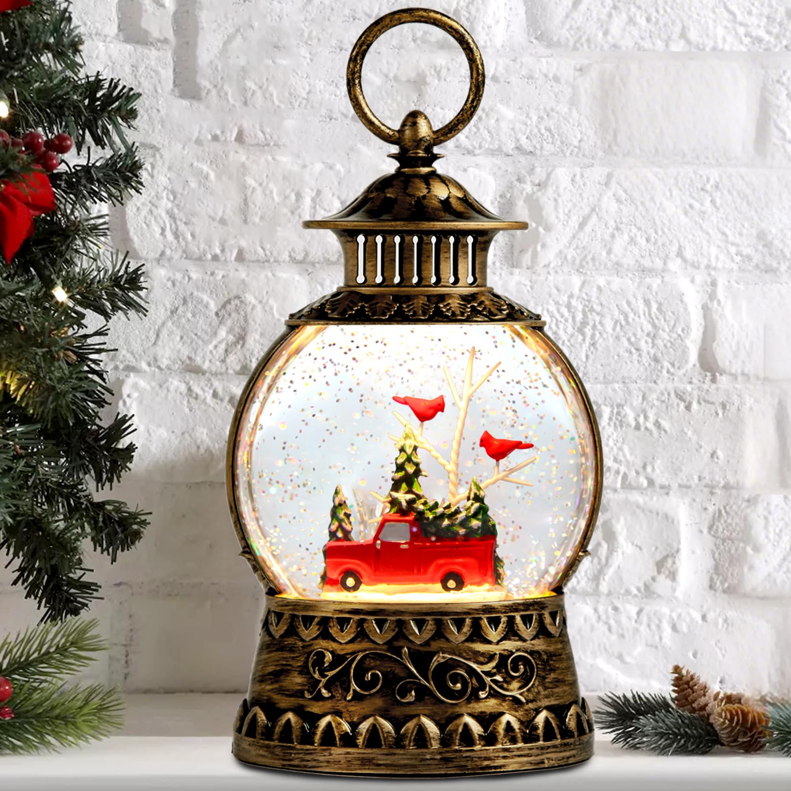 Aixuler front view red truck lantern showing vintage charm and warm light
