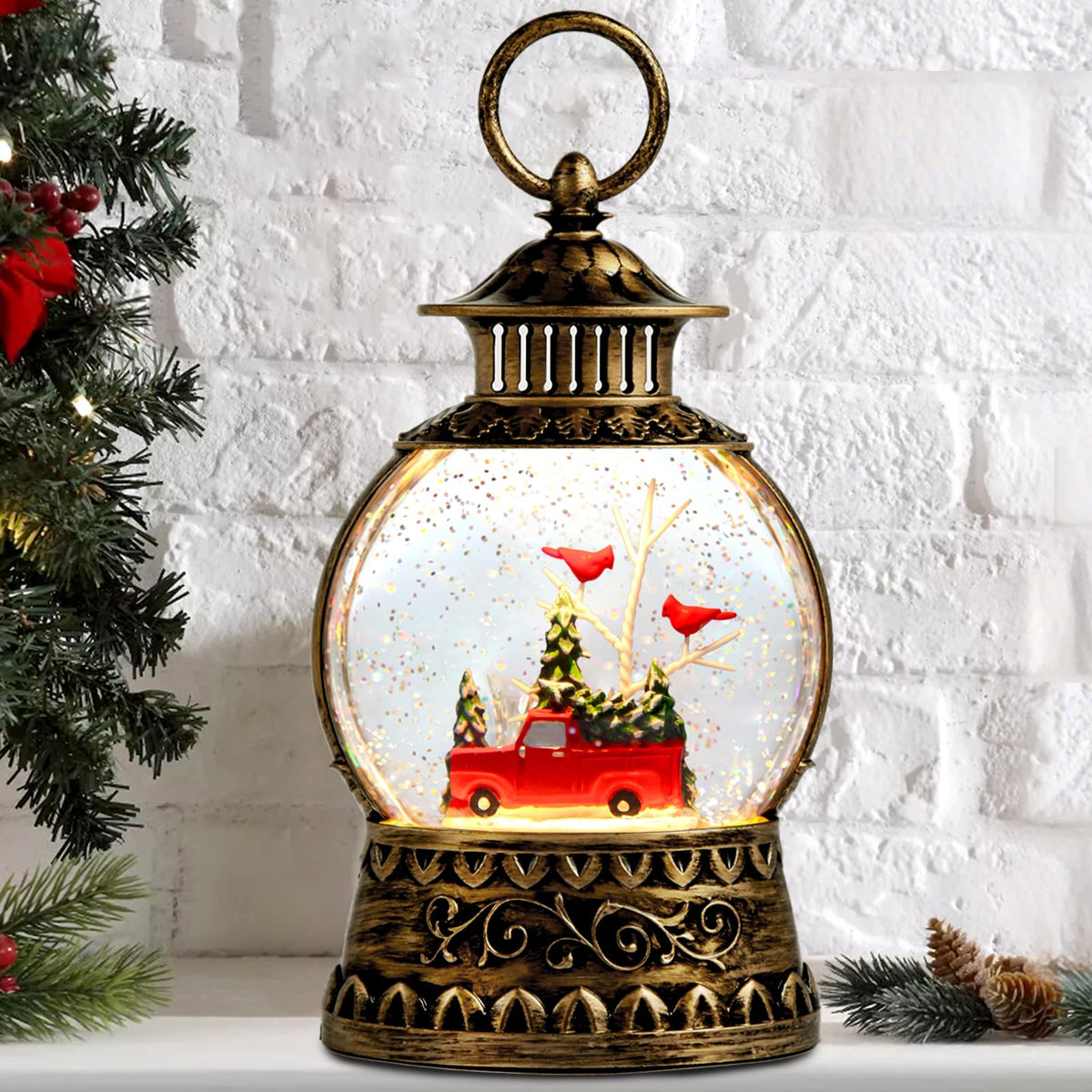 Aixuler front view red truck lantern showing vintage charm and warm light