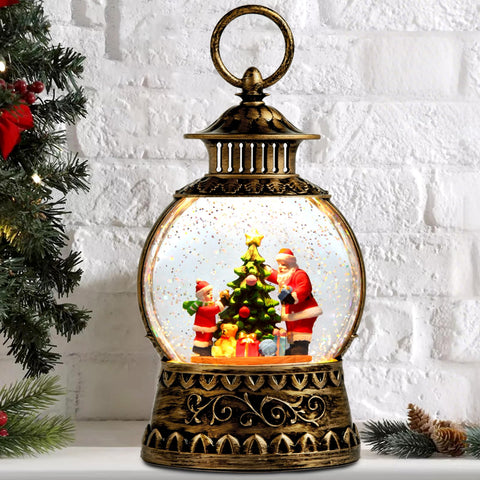 Aixuler front view snow globe lantern glowing on shelf, adds warm holiday ambiance