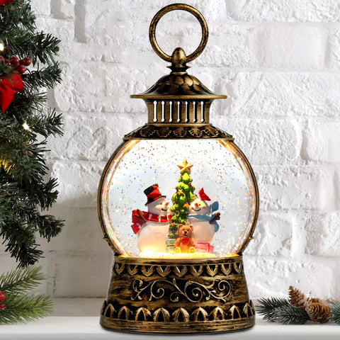 Aixuler front view snowman lantern showing vintage finish and inviting glow
