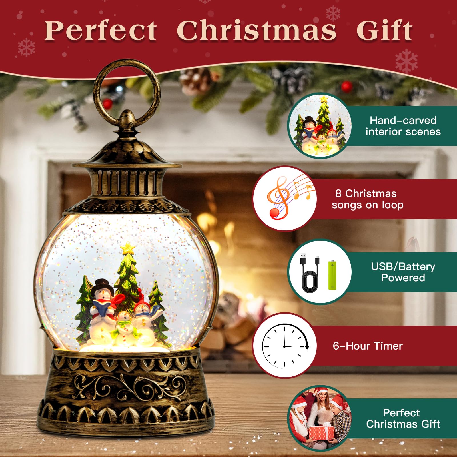 Aixuler lantern close-up showing hand-painted snowman detail and rich finish benefit