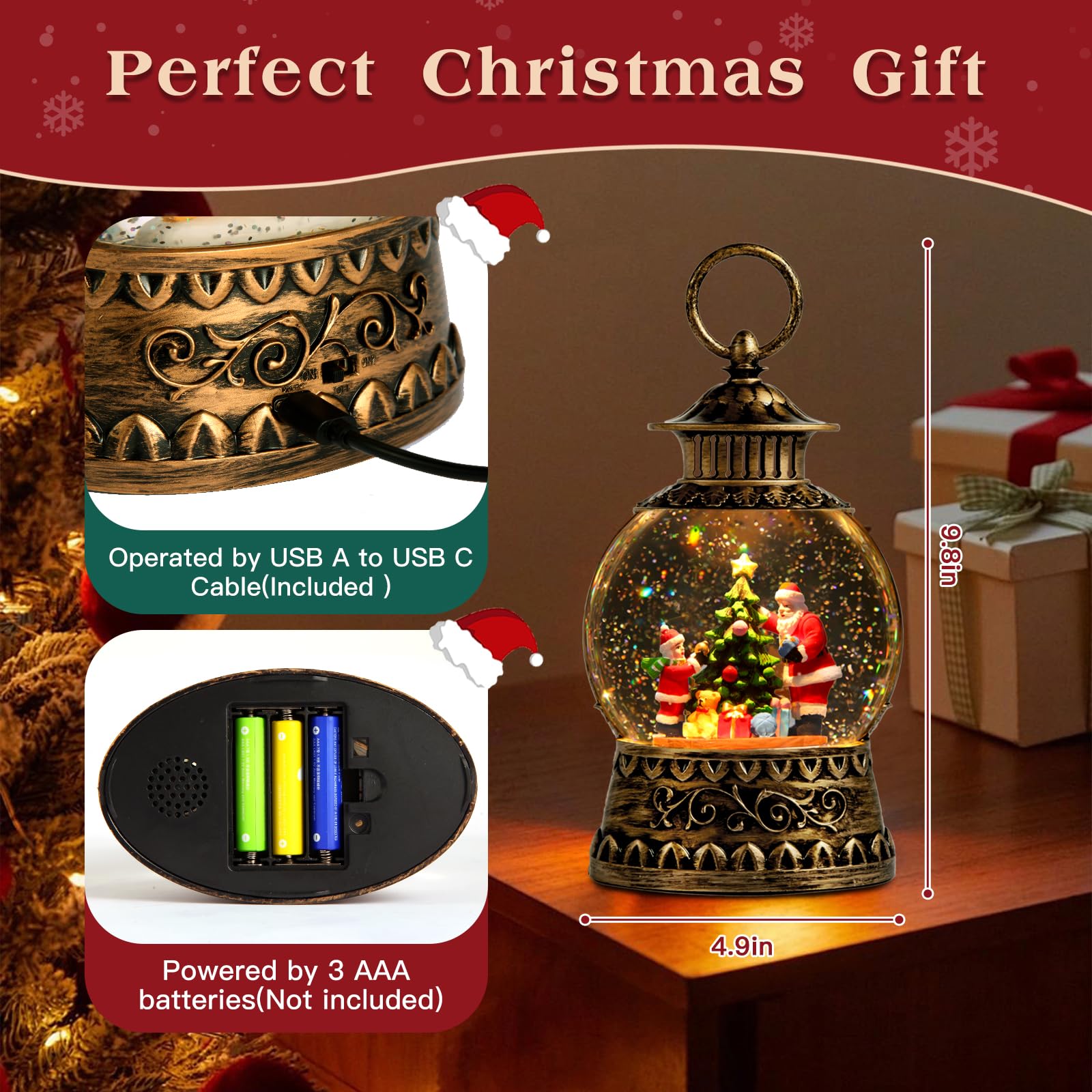 Aixuler lit lantern on a mantel at night, creates cozy festive lighting