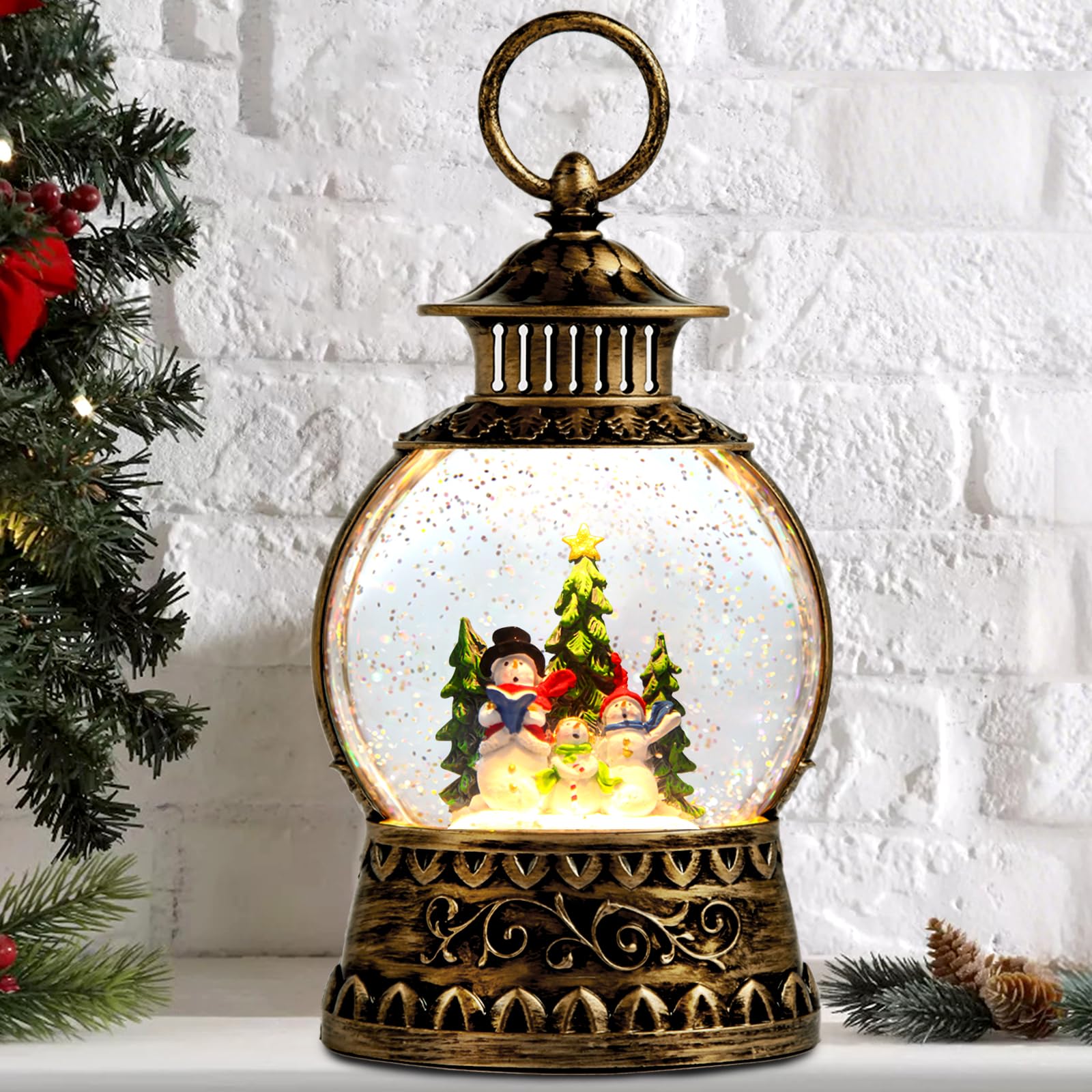 Aixuler snowman globe front view showing vintage lantern design and festive charm